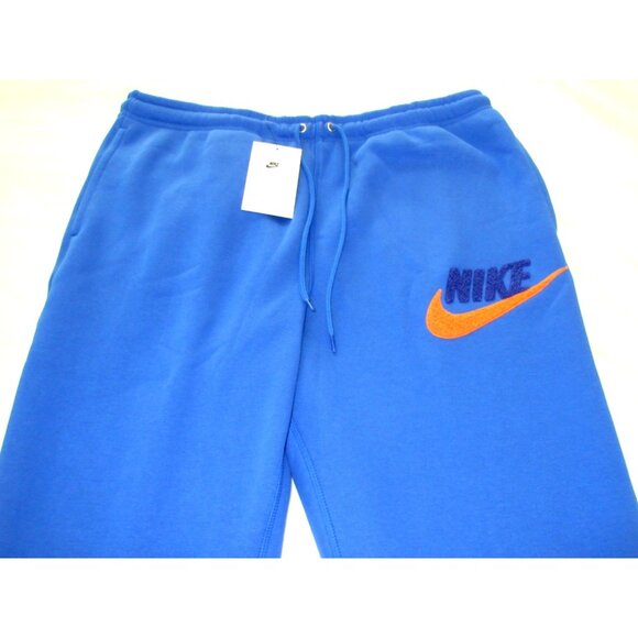 Nike Club Men's Tapered Leg Fleece Lined Jogger pants Royal Blue Orange NWT - Picture 3 of 8